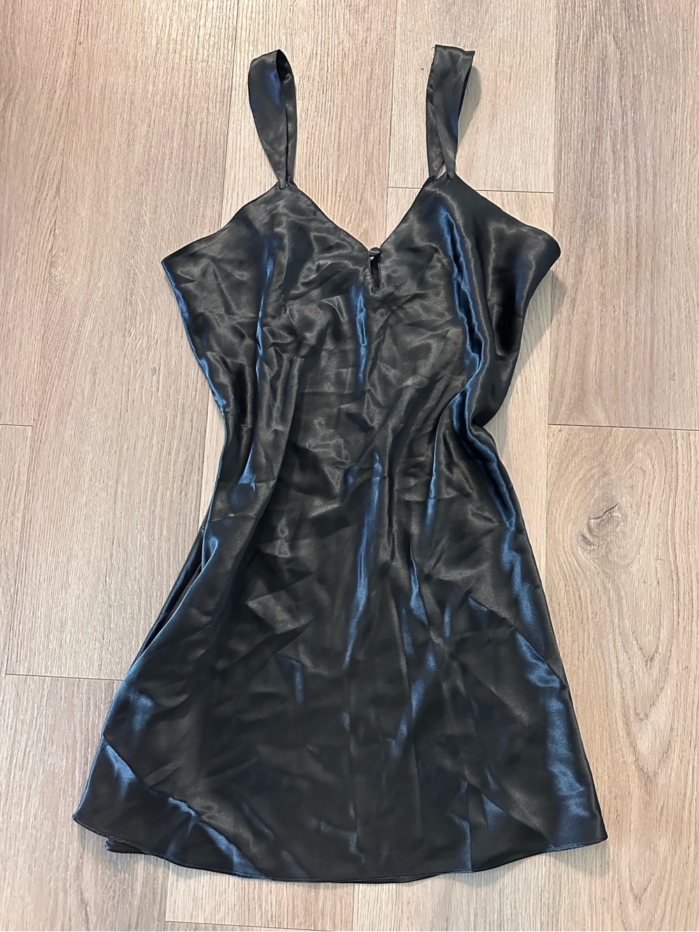 black satin mini slip dress
